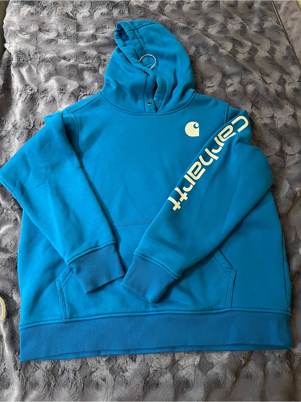 Carhartt Women's Bright Teal Blue Logo Crewneck Hoodie